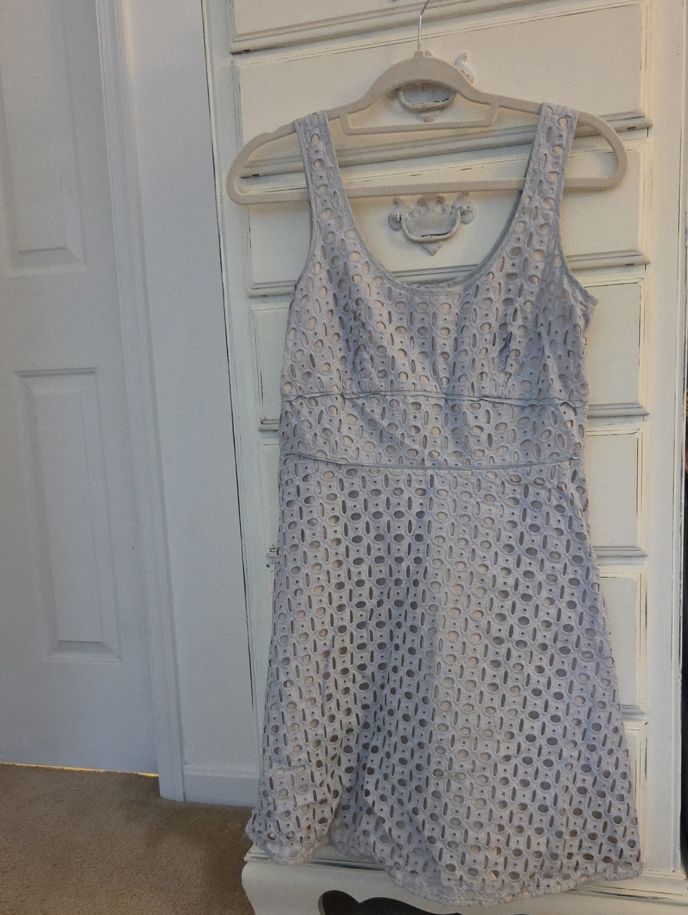 LOFT Light Gray Eyelet Sleeveless Midi Dress